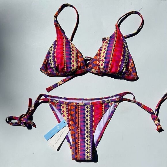 Cupshe Womens Large/Small Two Piece Bikini Boho Print Triangle Print Multicolor - Picture 2 of 7